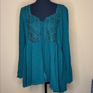 Torrid Teal Crochet Accent Blouse
